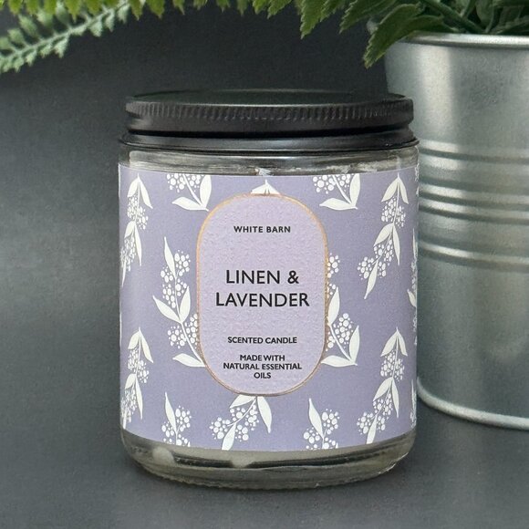 BBW Linen & Lavender White Barn Bath & Body Works Mason Jar Single Wick Candle - Picture 1 of 10